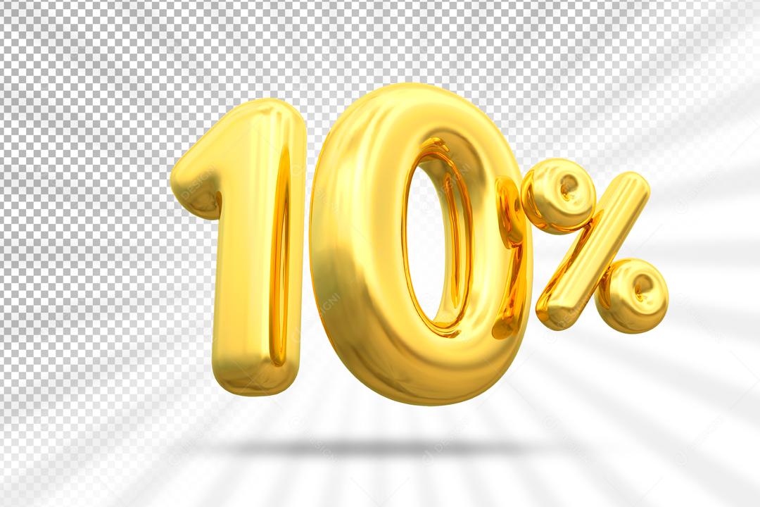 Número 3D 10% Dourado Elemento Para Composição PSD
