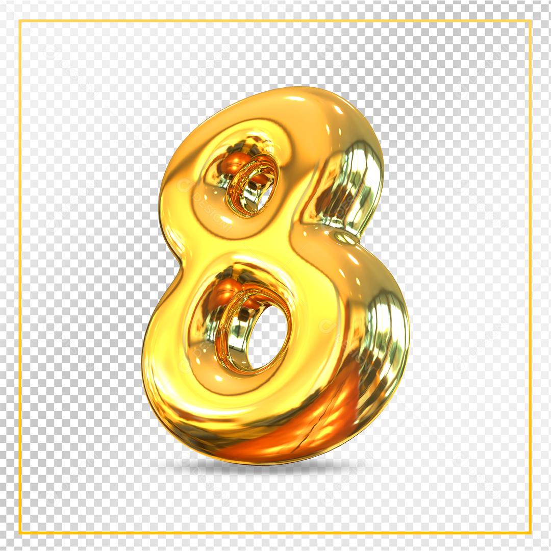 Número 3D 8 Dourado Para composição PSD