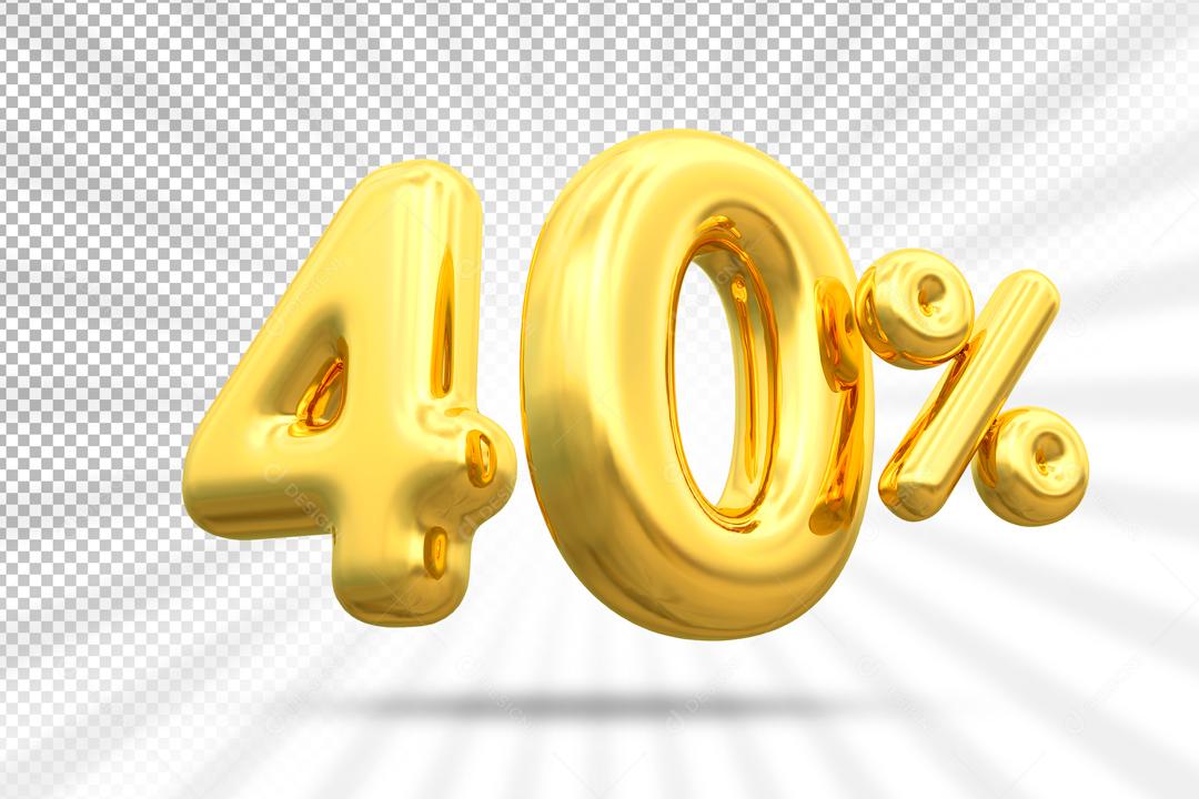 Número 3D 40% Dourado Elemento Para Composição PSD