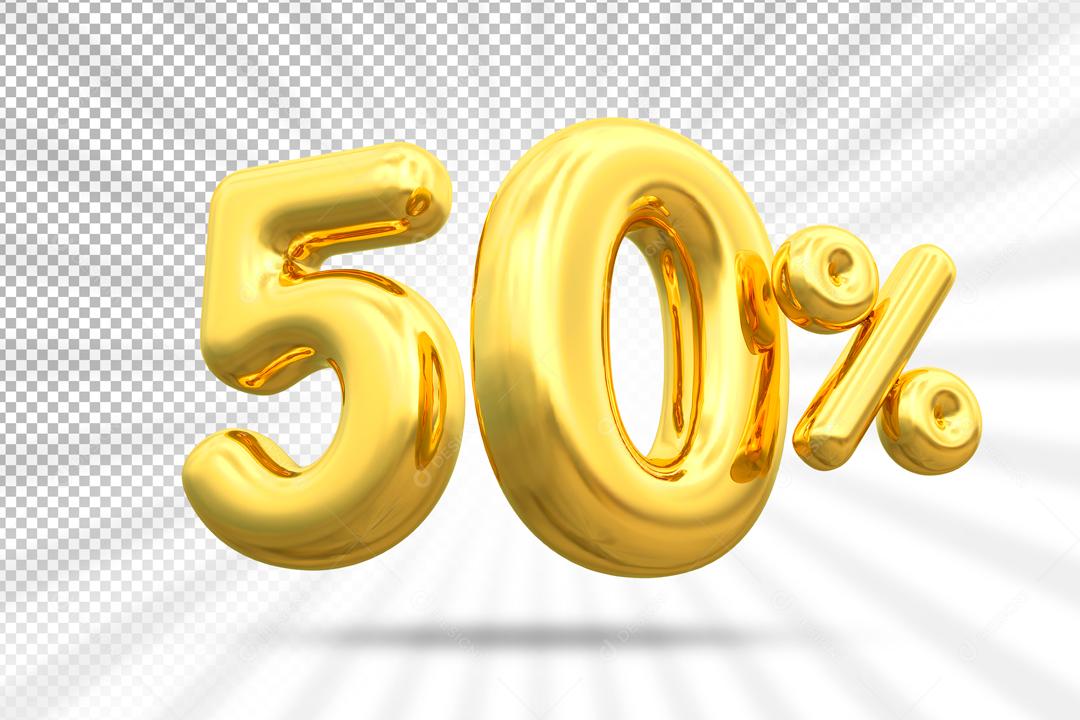 Número 3D 50% Dourado Elemento Para Composição PSD