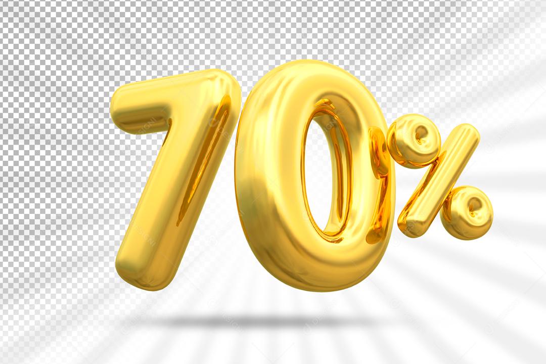Número 3D 70% Dourado Elemento Para Composição PSD