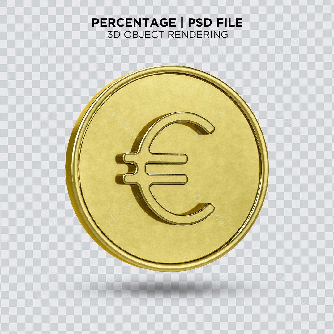 Moeda de Euro Dourada Elemento 3D para Composição PSD