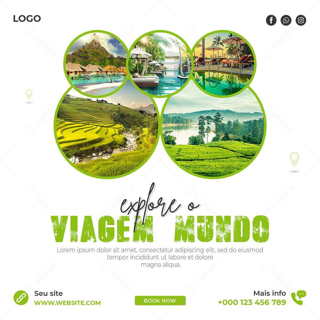 Social Media Turismo Explore o Viagem Mundo PSD Editável