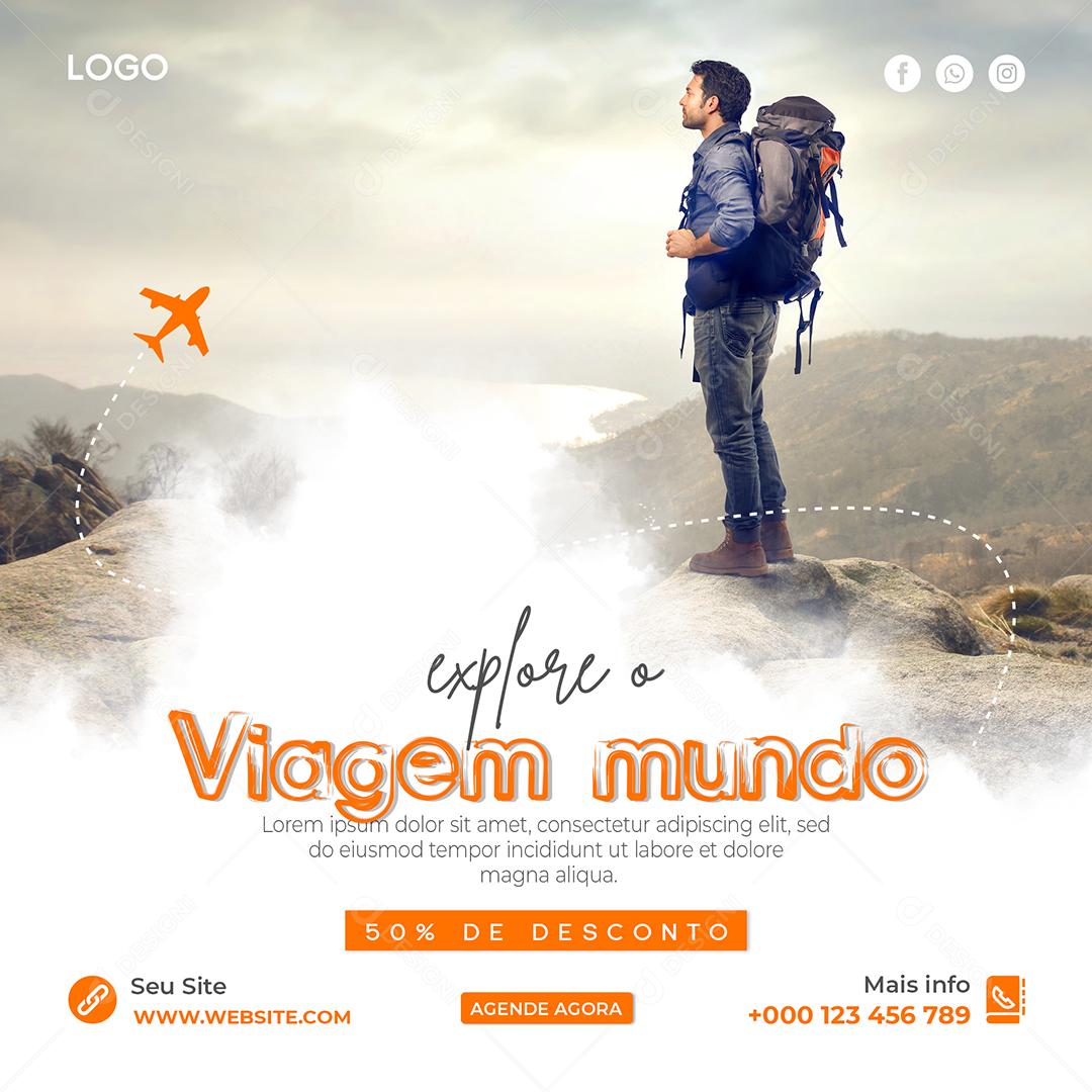 Social Media Turismo Explore o Viagem Mundo PSD Editável