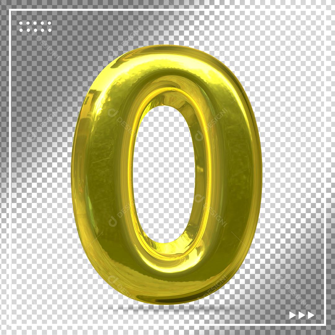 3D Golden Balloon Number 0 Element for Compositing PSD