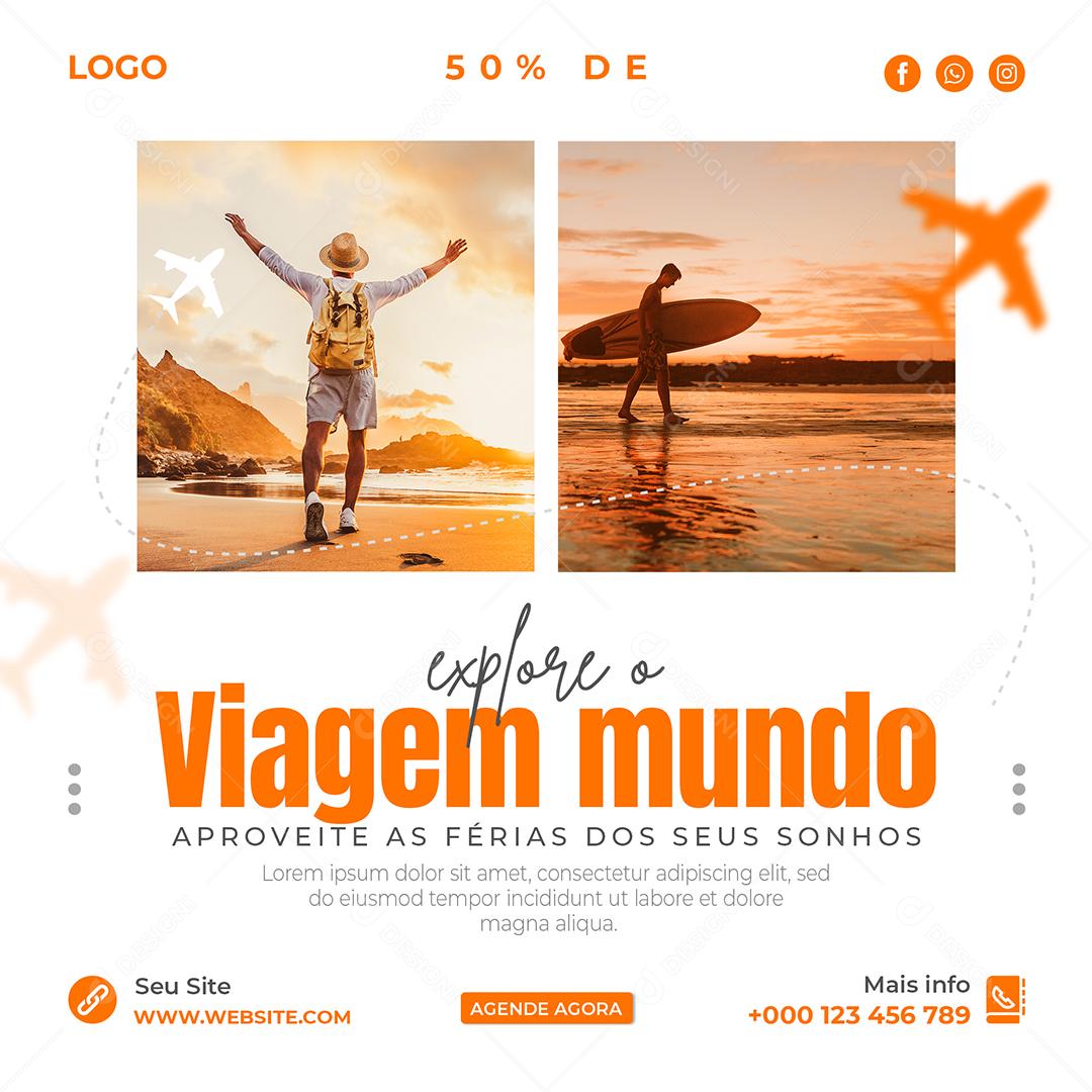Social Media Turismo Explore o Viagem Mundo PSD Editável