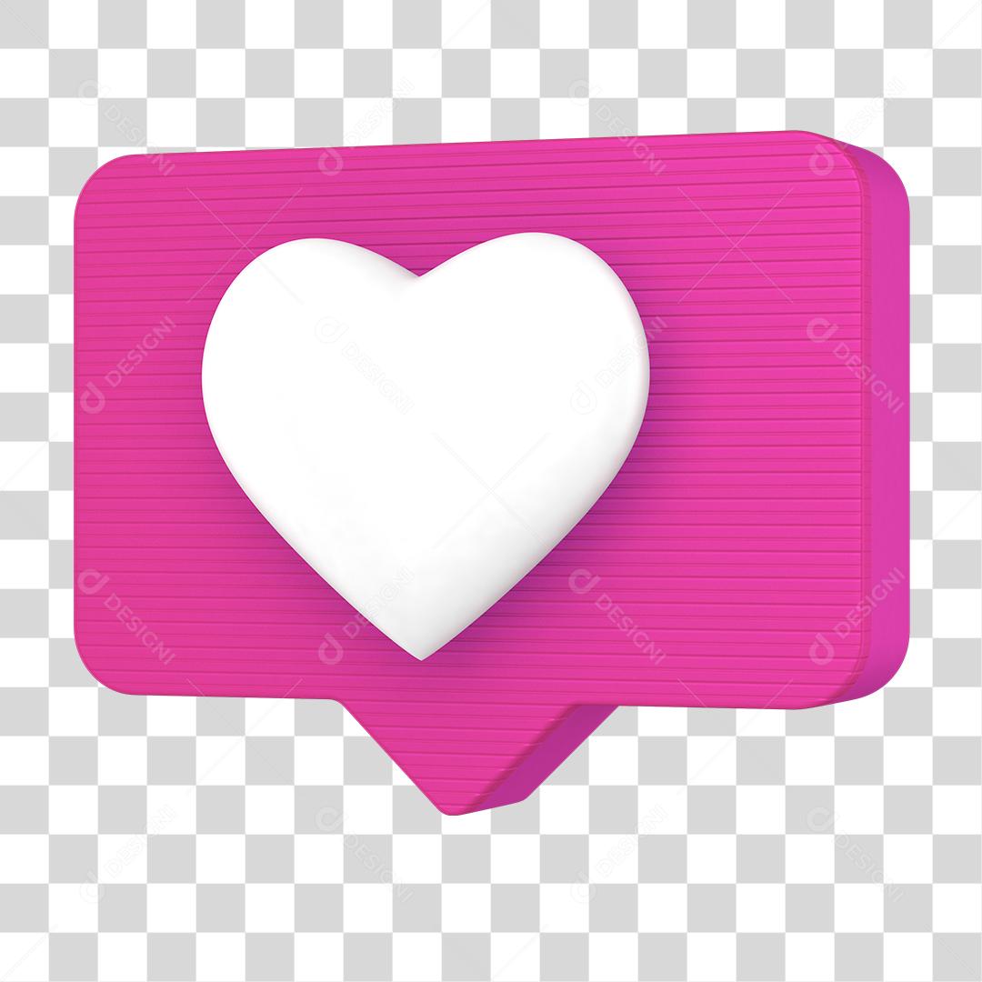 Ícone 3D Like de Coração Elemento para Composição PNG