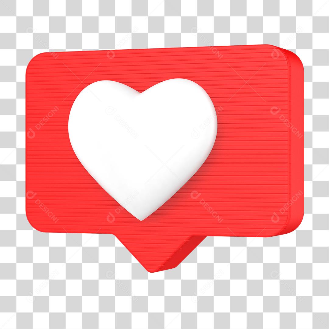 Ícone 3D Like de Coração Elemento para Composição PNG