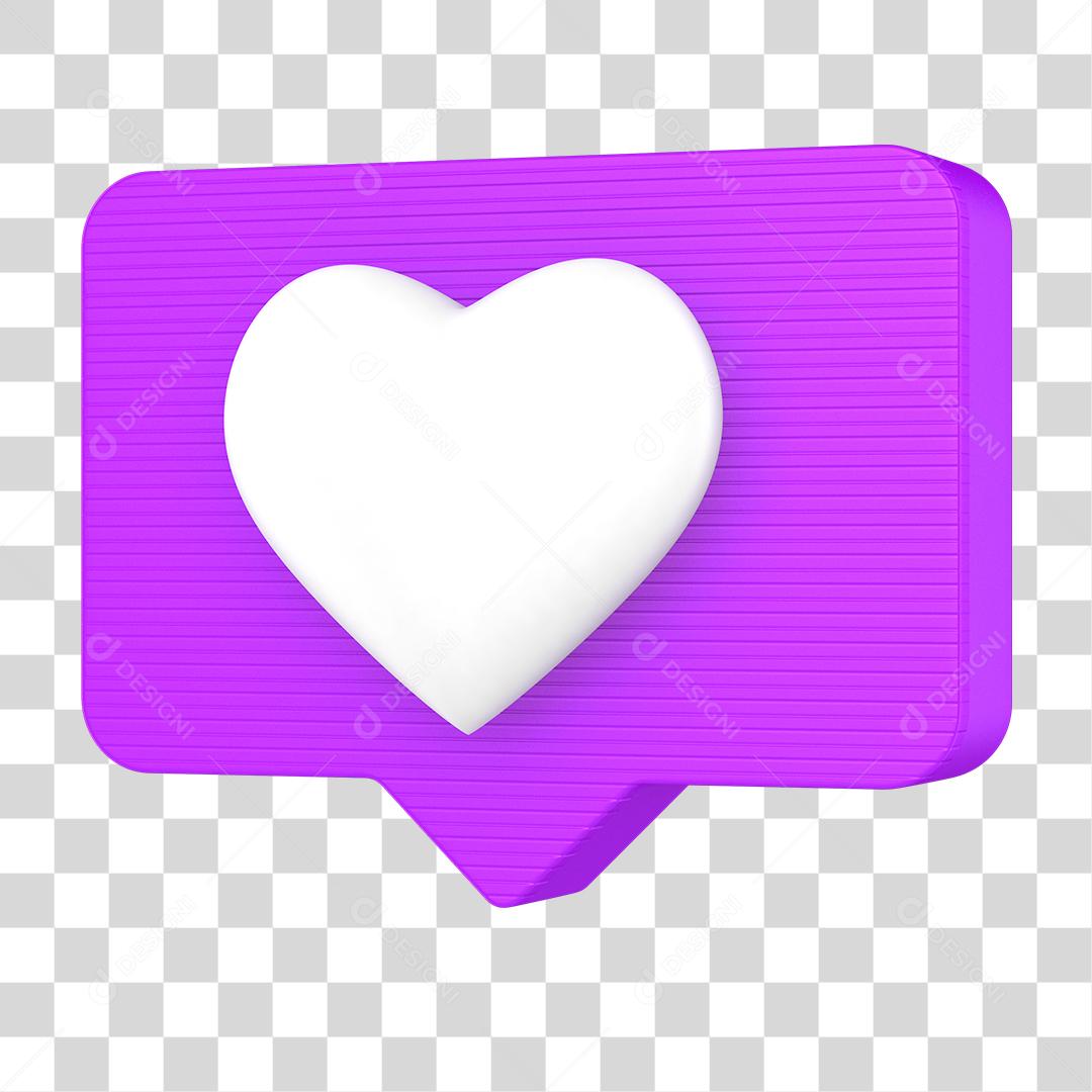 Ícone 3D Like de Coração Elemento para Composição PNG
