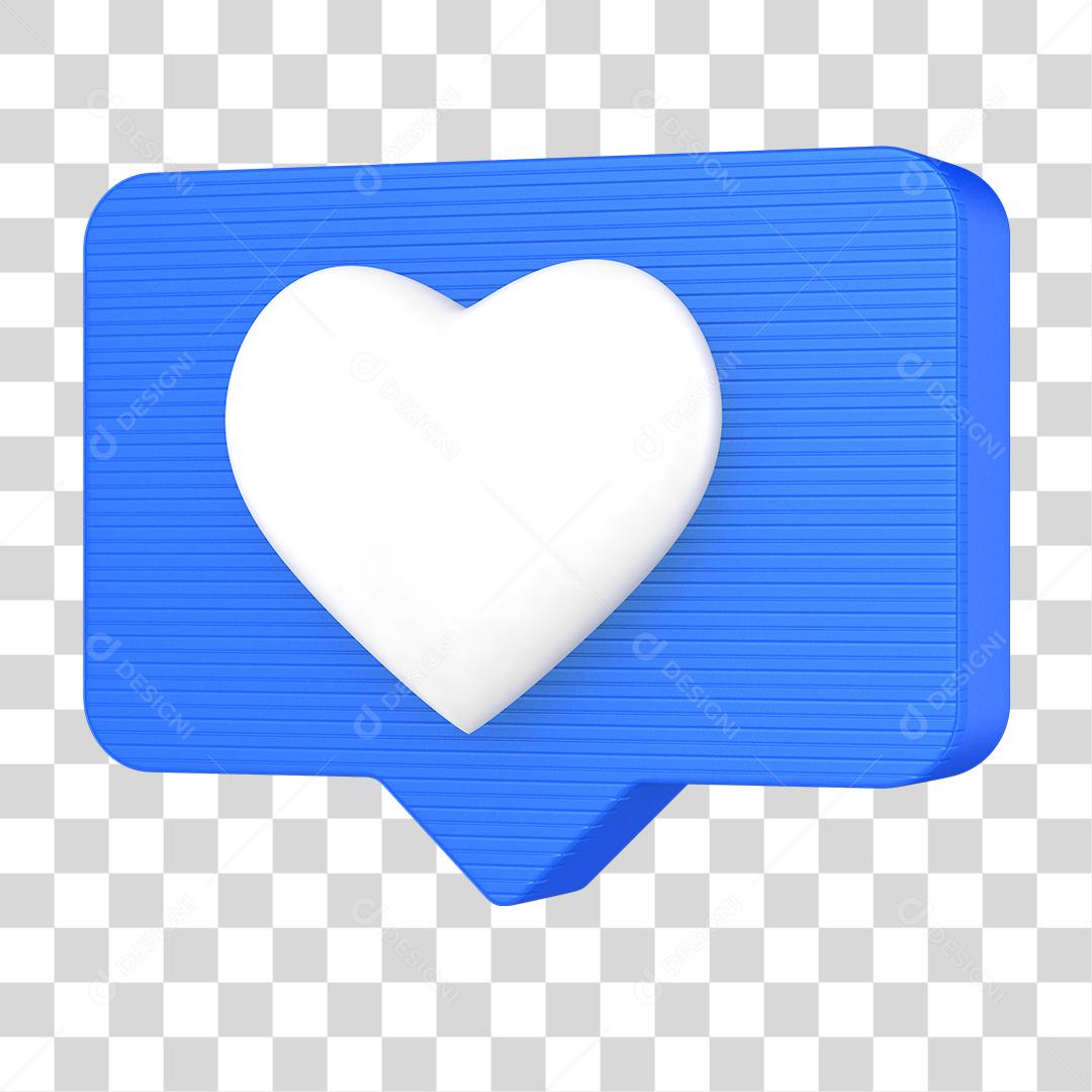 Ícone 3D Like de Coração Elemento para Composição PNG