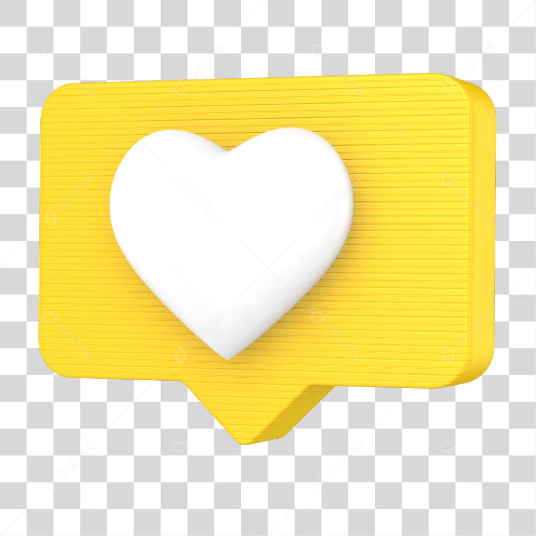 Ícone 3D Like de Coração Elemento para Composição PNG