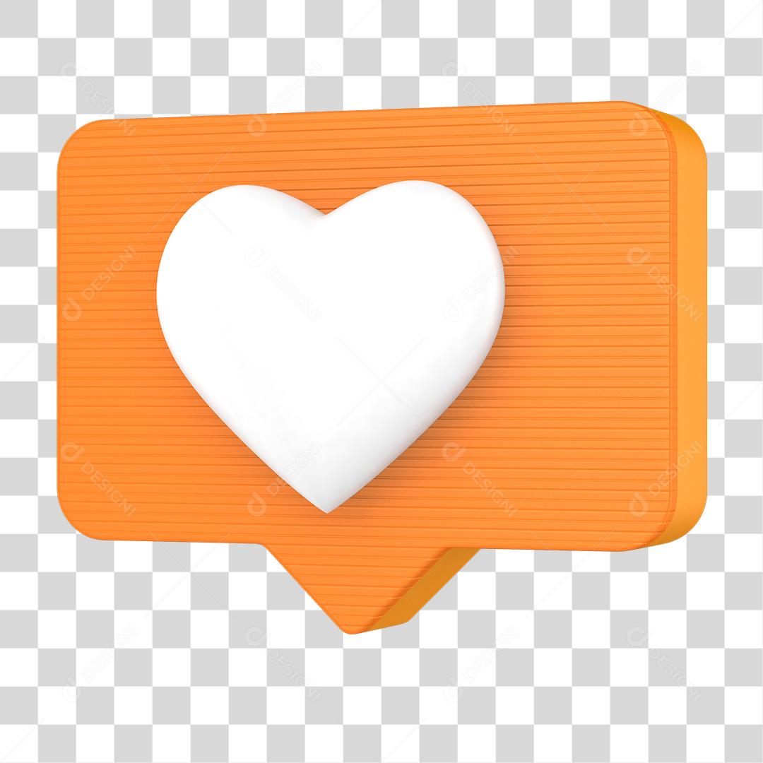 Ícone 3D Like de Coração Elemento para Composição PNG