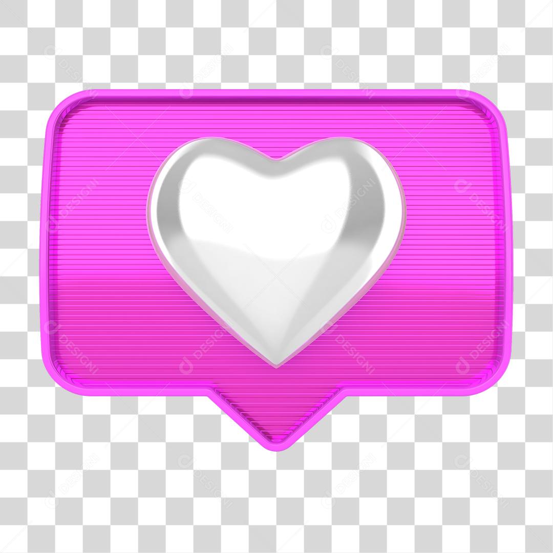 Ícone 3D Like de Coração Elemento para Composição PNG