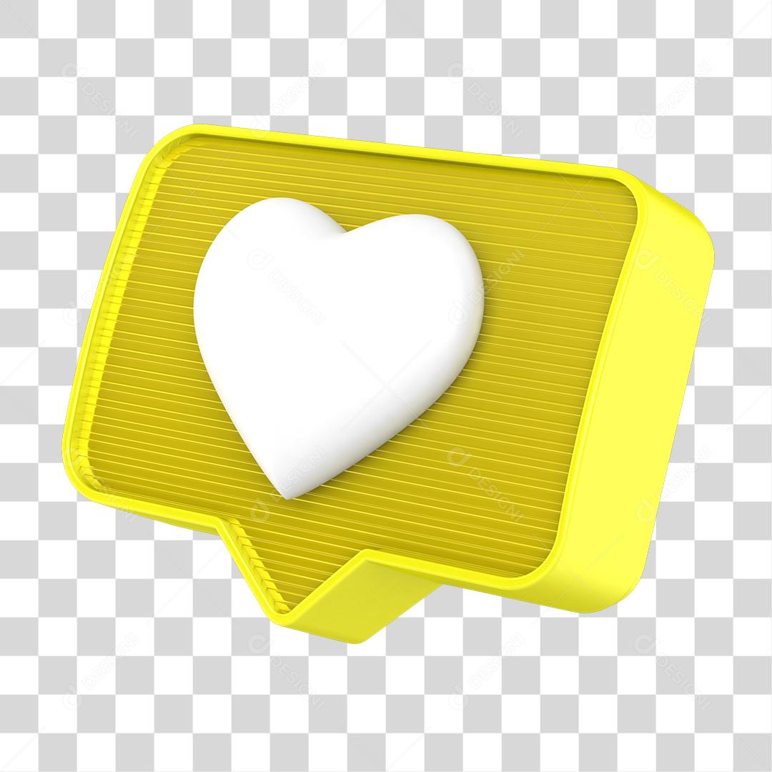 Ícone 3D Like de Coração Elemento para Composição PNG