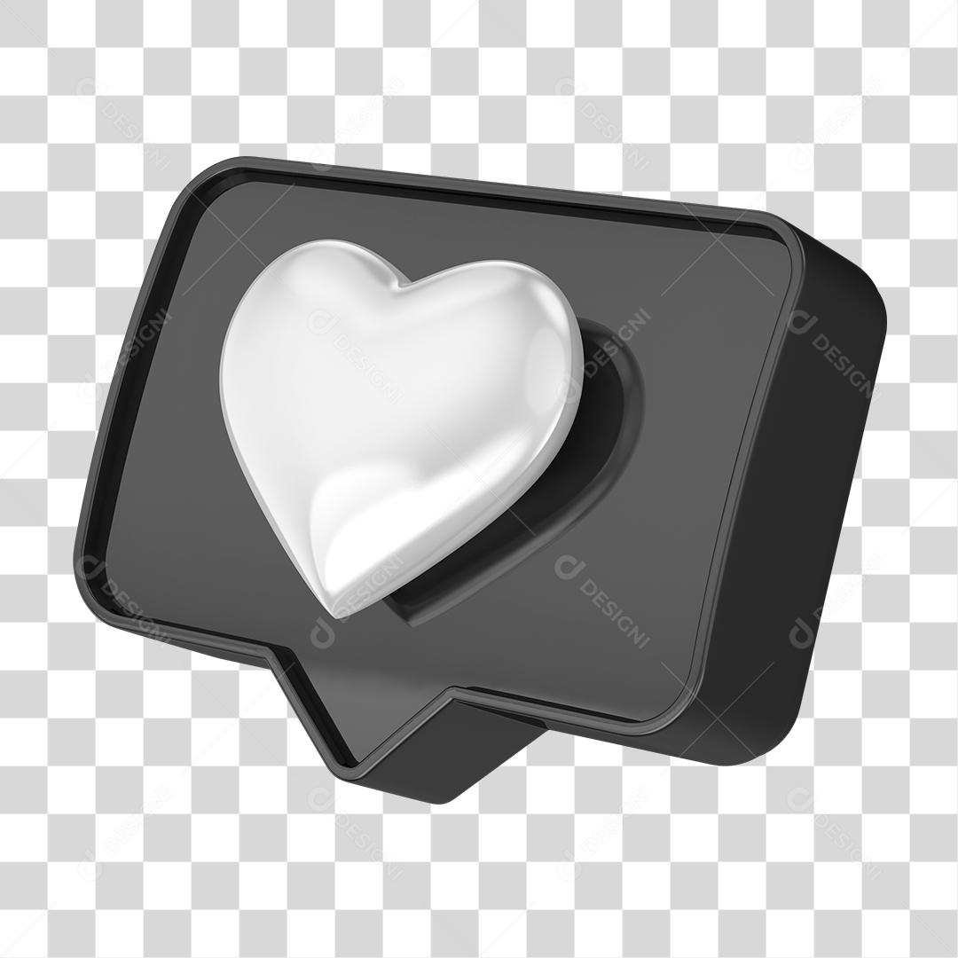 Ícone 3D Like de Coração Elemento para Composição PNG