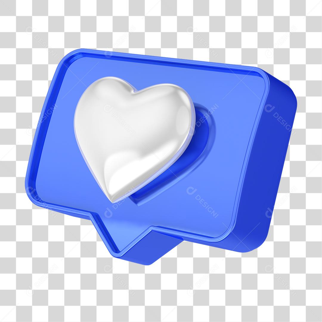 Ícone 3D Like de Coração Elemento para Composição PNG