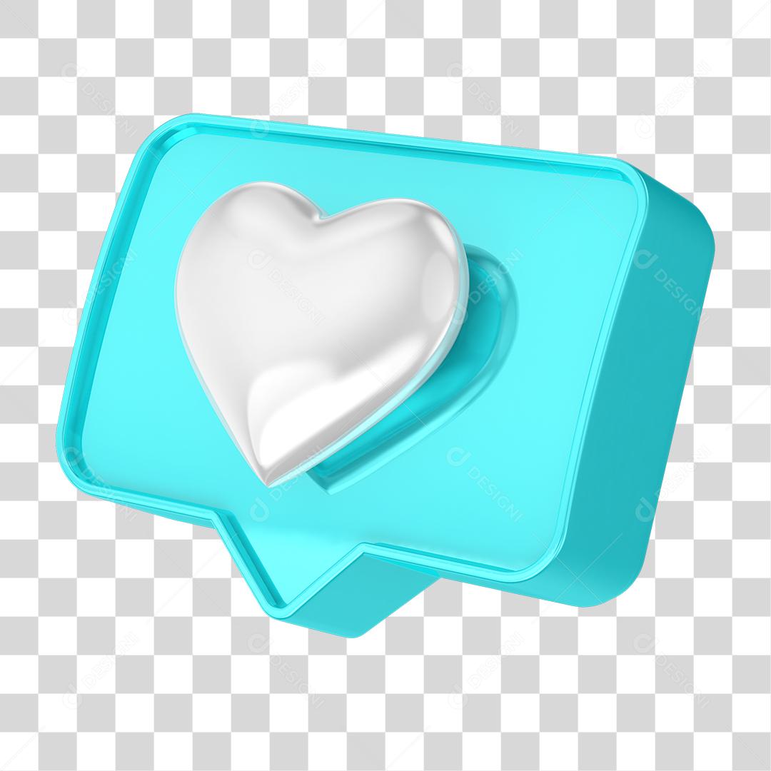 Ícone 3D Like de Coração Elemento para Composição PNG