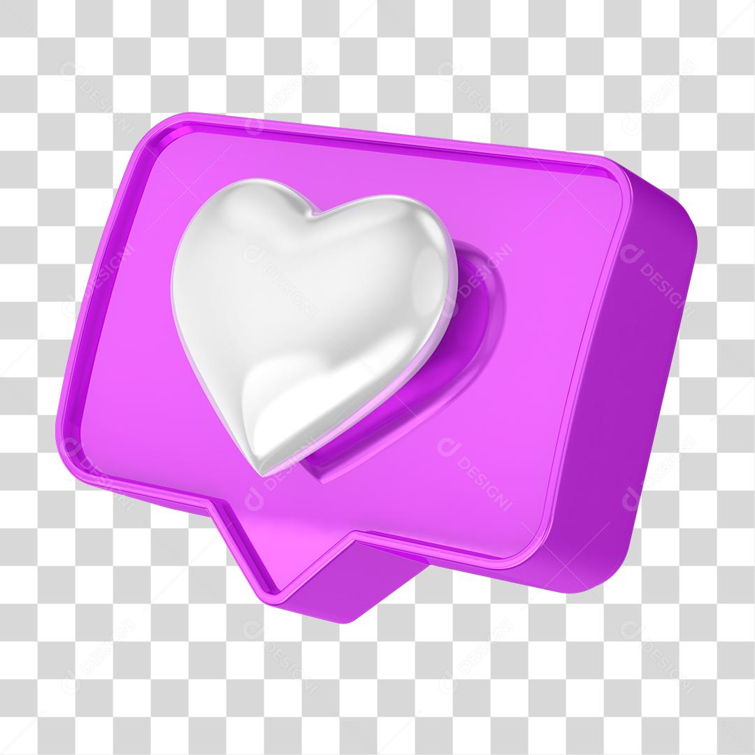 Ícone 3D Like de Coração Elemento para Composição PNG
