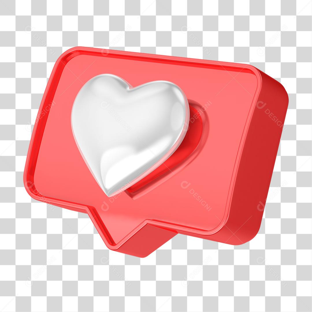 Ícone 3D Like de Coração Elemento para Composição PNG
