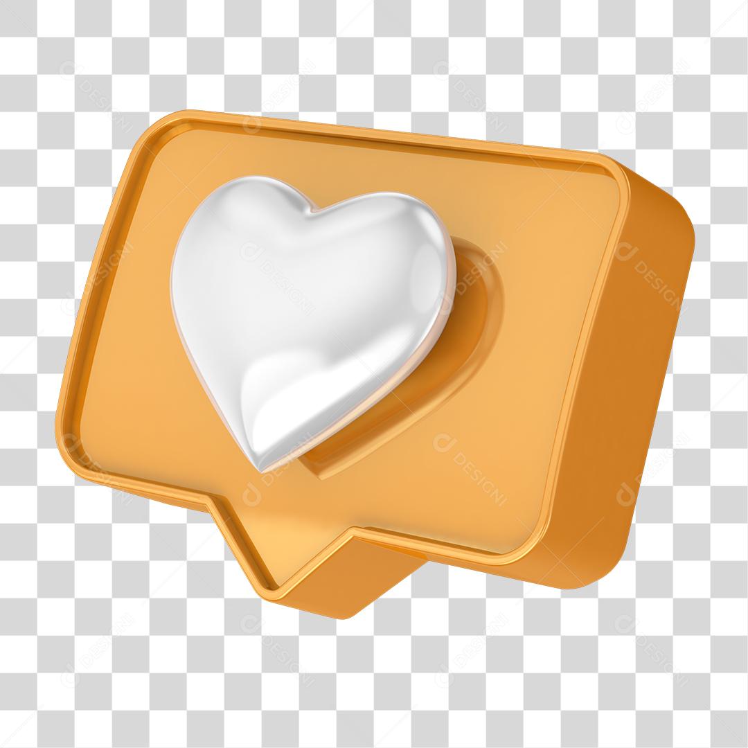Ícone 3D Like de Coração Elemento para Composição PNG