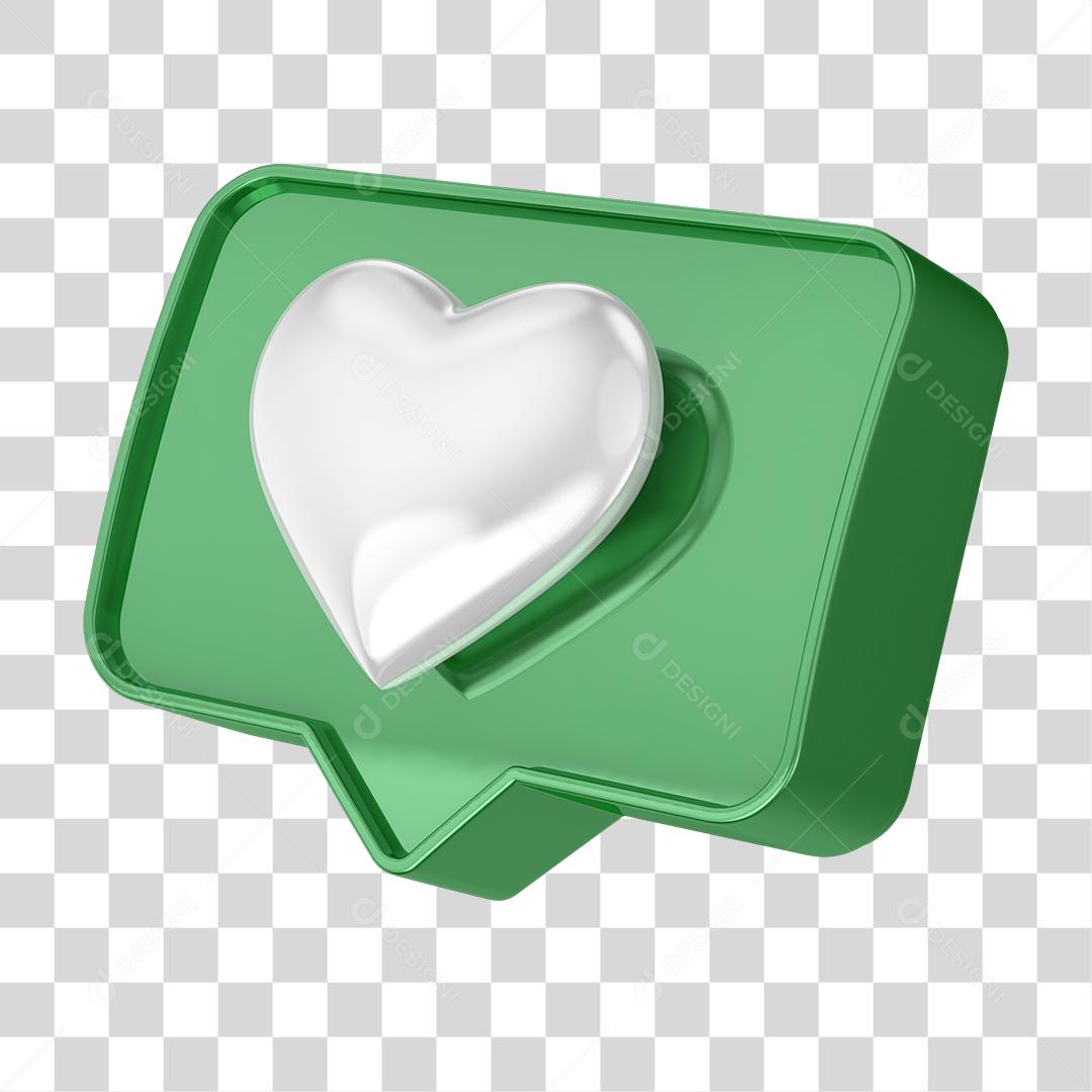Ícone 3D Like de Coração Elemento para Composição PNG