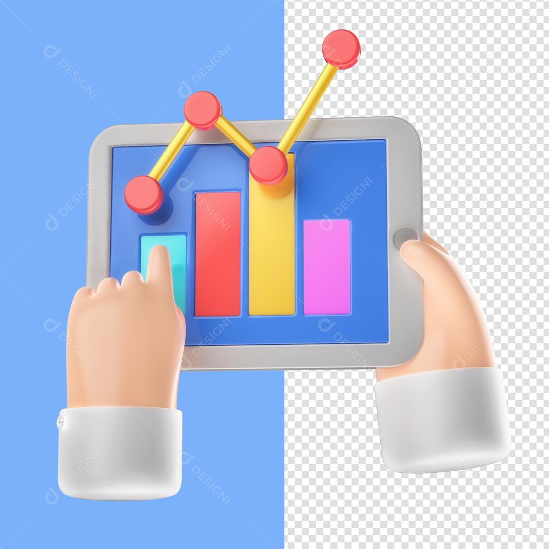 Mão no Tablet Analisando Gráfico Elemento 3D para Composição PSD