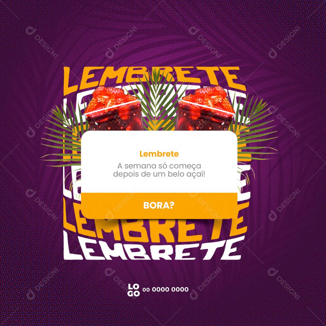 Post Açaiteria Lembrete Social Media PSD Editável