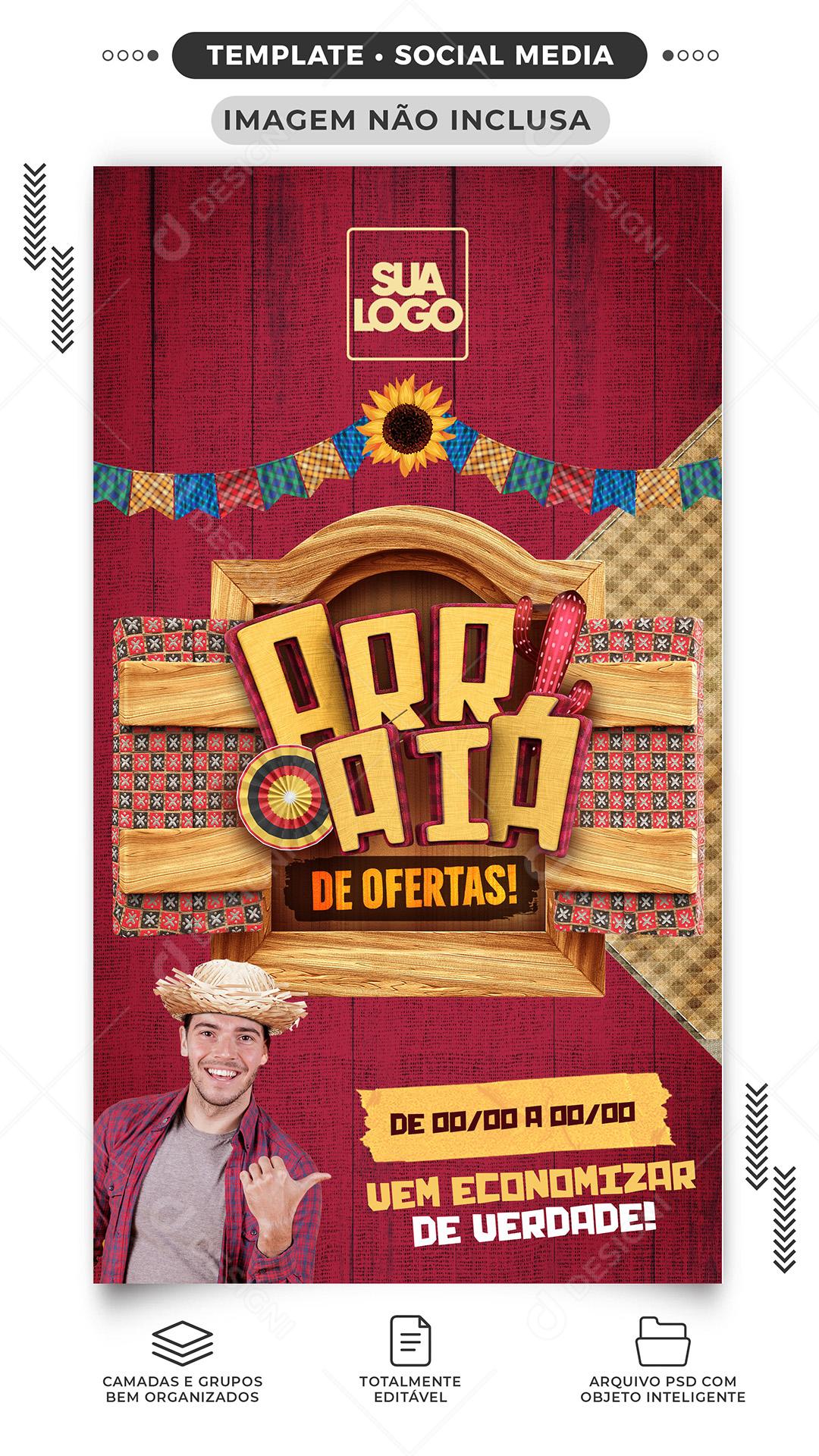 Social Media Story Arraiá de Ofertas PSD Editável