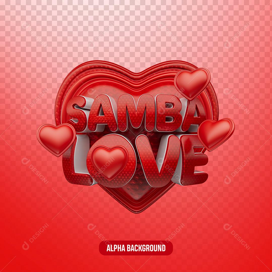 Samba Love Coração Vermelho Selo 3D Para Composição PNG Transparente
