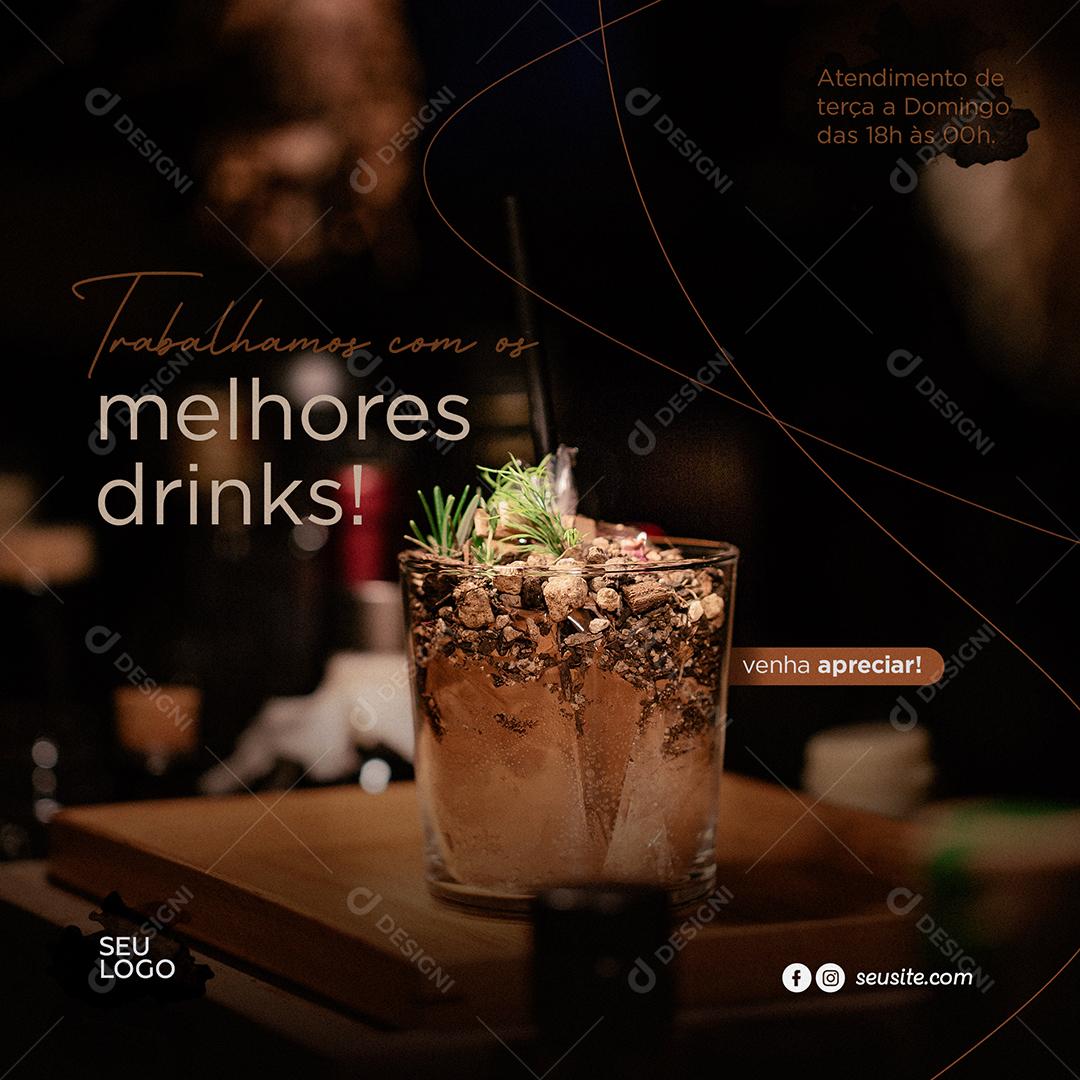 Social Media Trabalhamos com os Melhores Drinks Restaurante  e Bar PSD Editável