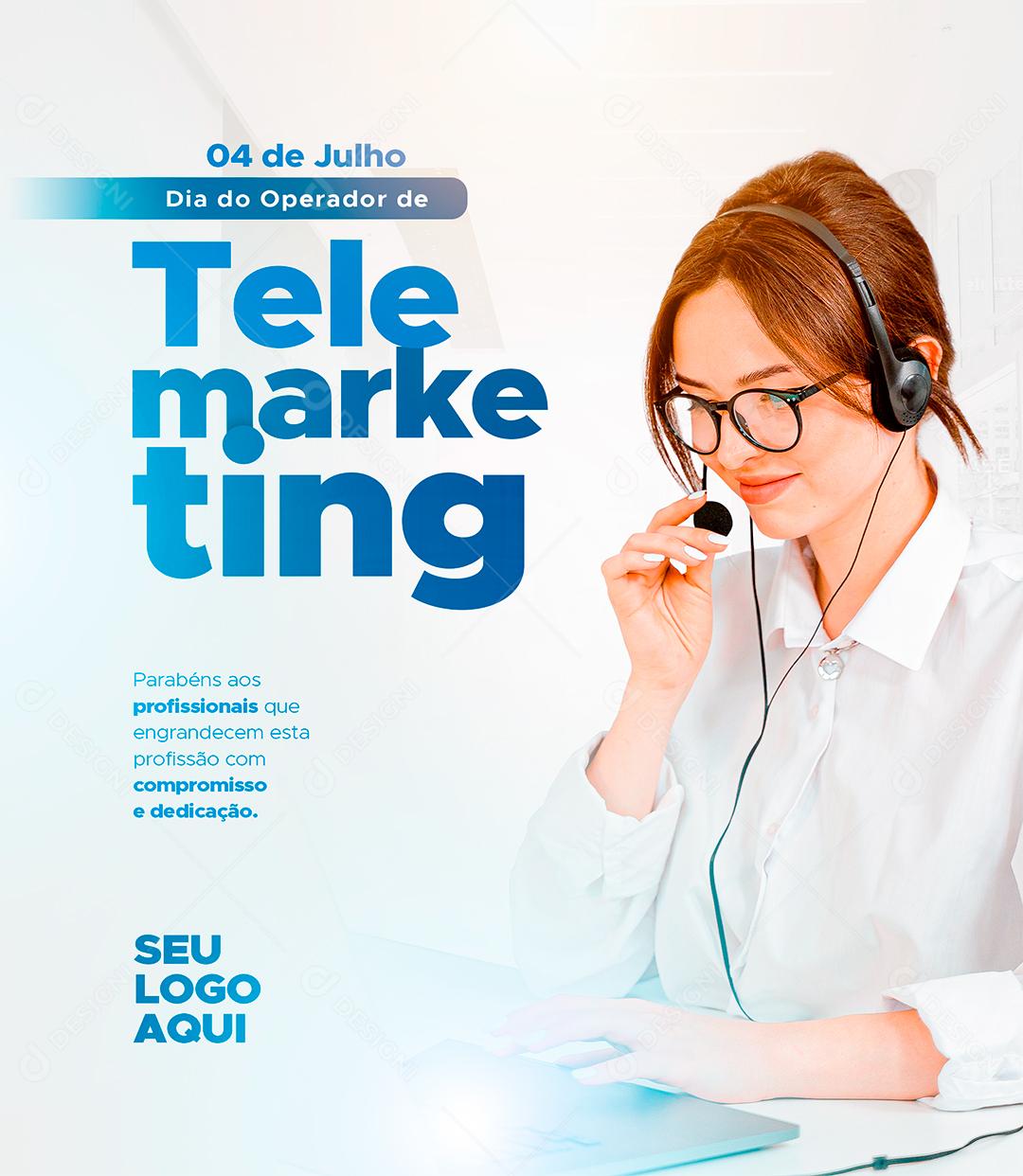 Social Media Parabéns aos Profissionais Dia do Operador de Telemarketing PSD Editável