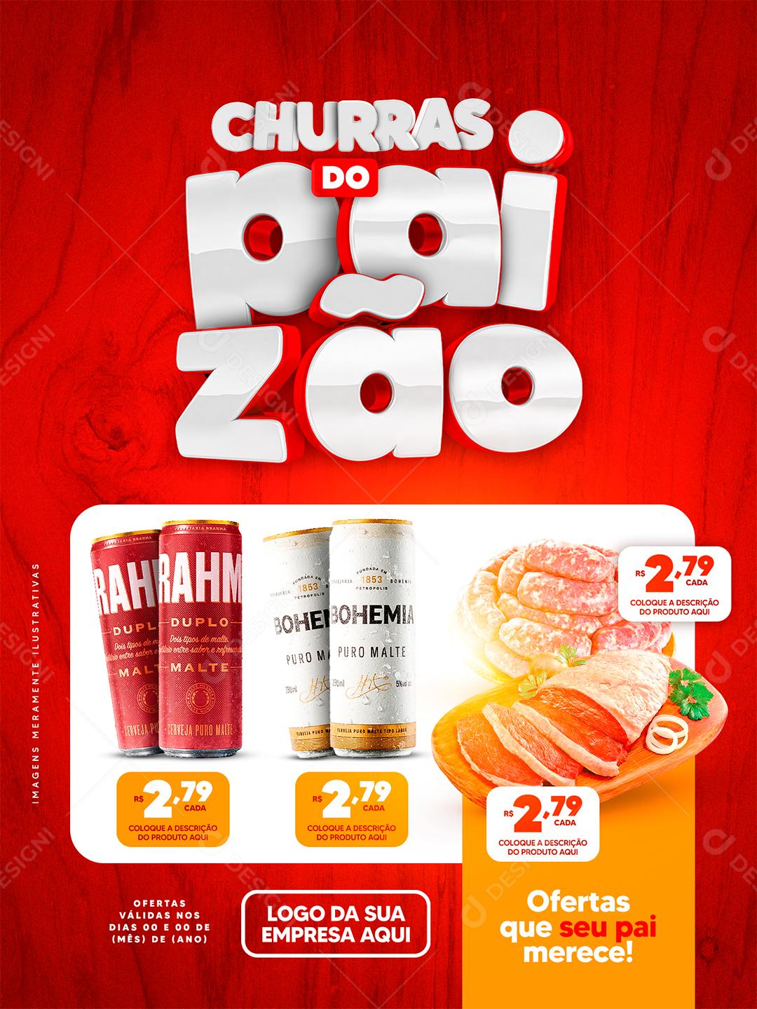 Social Media Encarte Churras do Paizão Carne e Bebidas PSD Editável