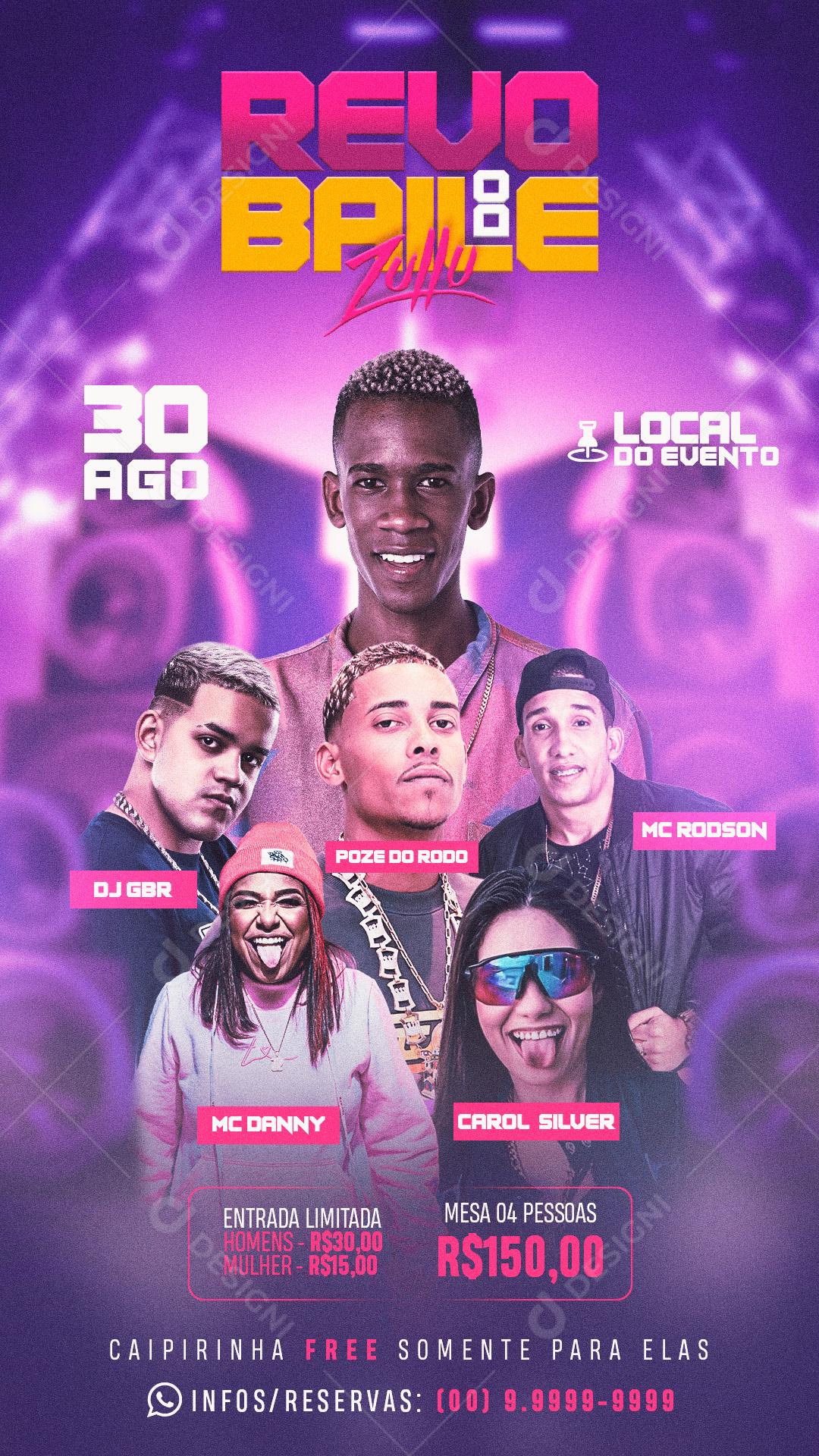 Flyer Revo Baile Zullu Cantores de Funk Social Media PSD Editável