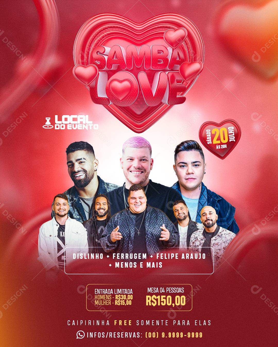 Flyer Story Samba Love Cantores de Samba e Pagode Social Media PSD Editável