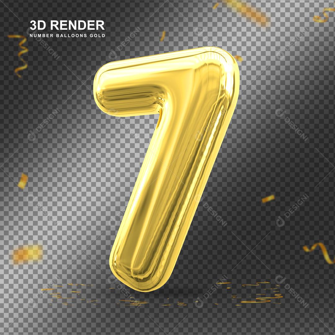 Número 3D 7 Dourado Para composição PSD