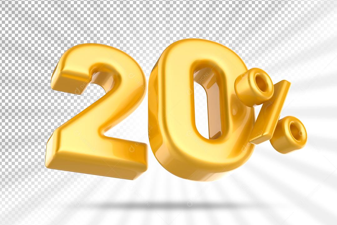 Número 3D 20% Dourado Elemento Para Composição PSD