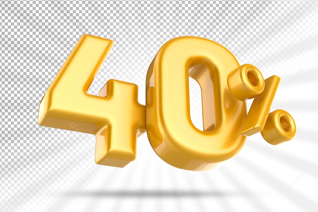 Número 3D 40% Dourado Elemento Para Composição PSD