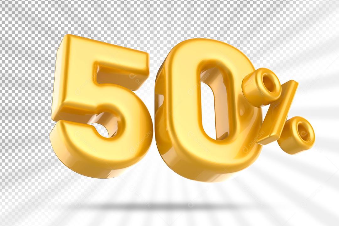 Número 3D 50% Dourado Elemento Para Composição PSD