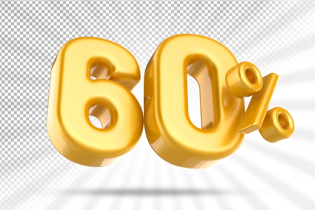 Número 3D 60% Dourado Elemento Para Composição PSD