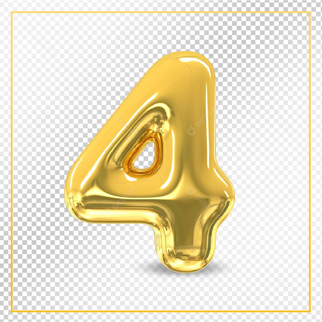 Número 4 Dourado 3D Para composição PSD