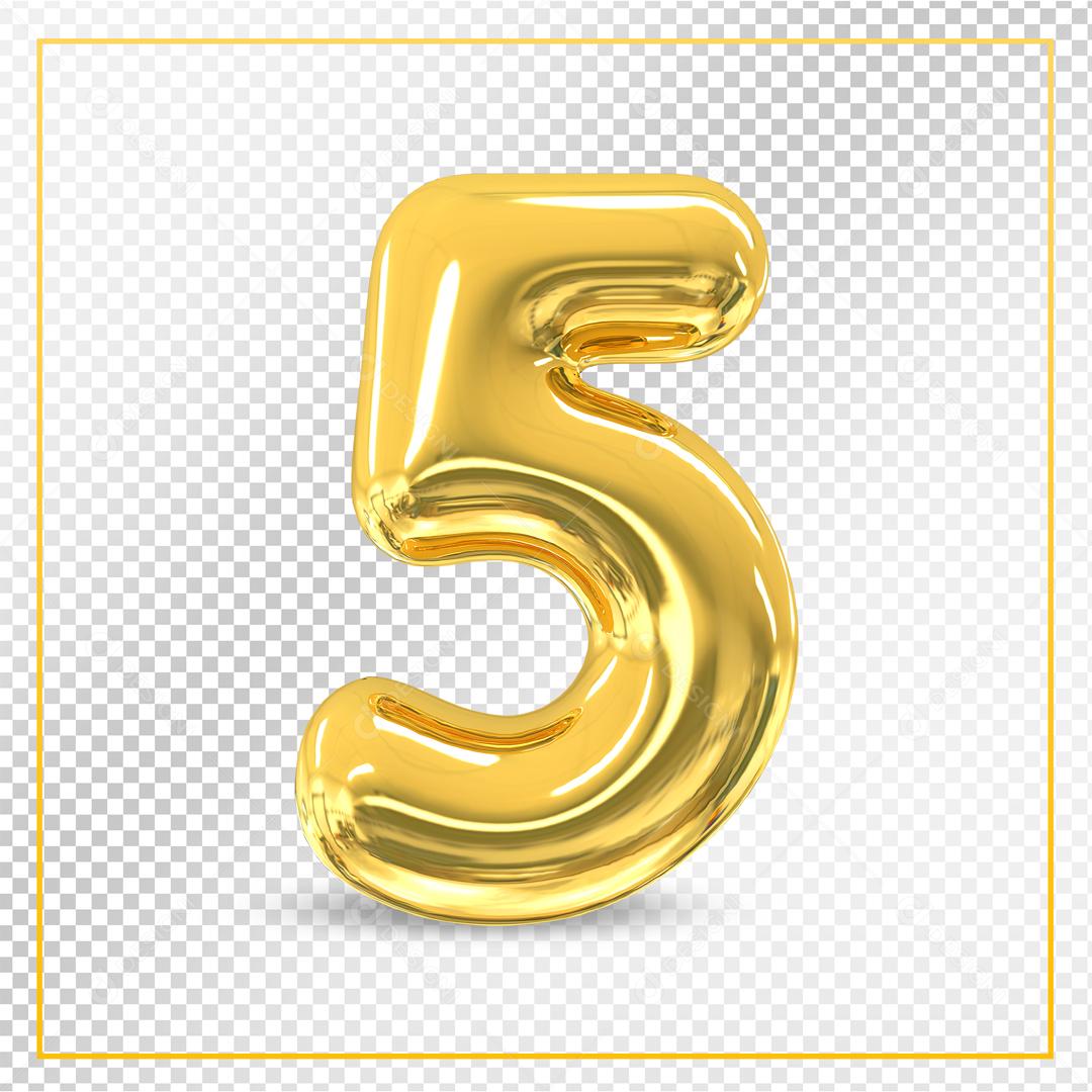 Número 5 Dourado 3D Para composição PSD