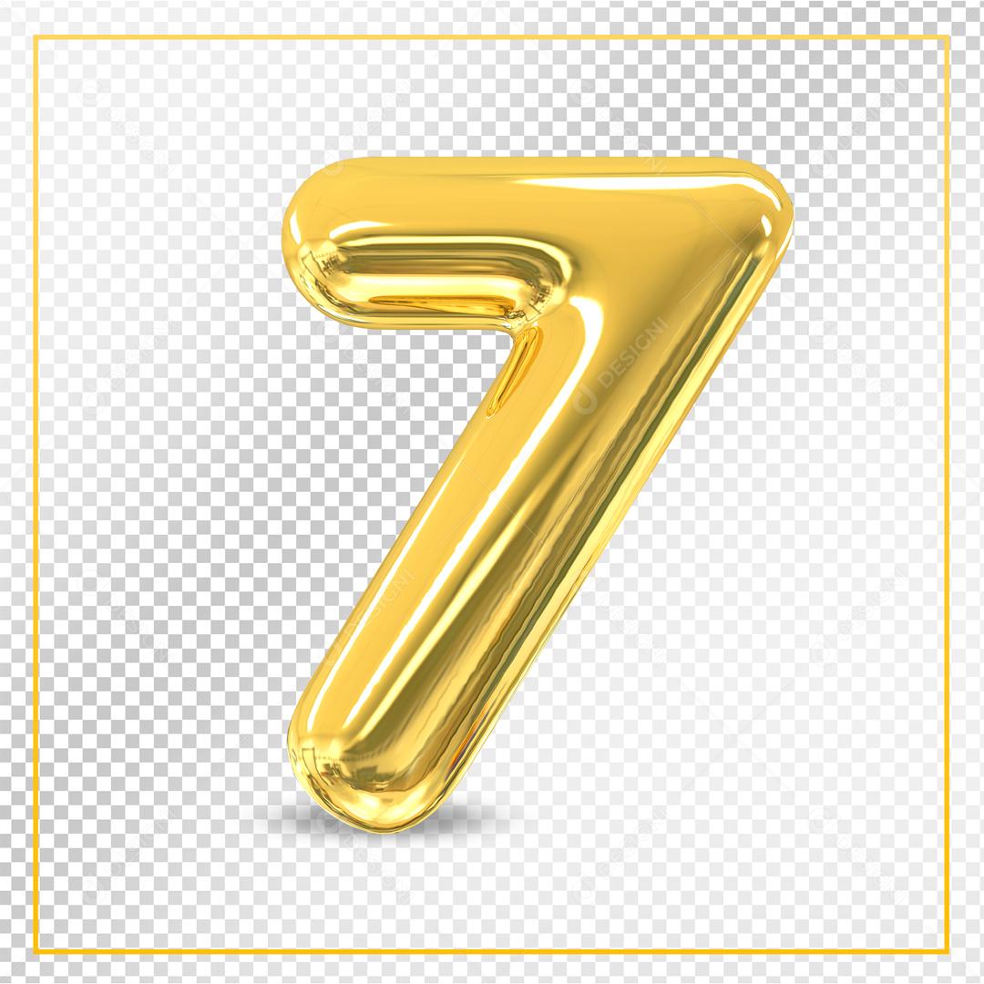 Número 7 Dourado 3D Para composição PSD
