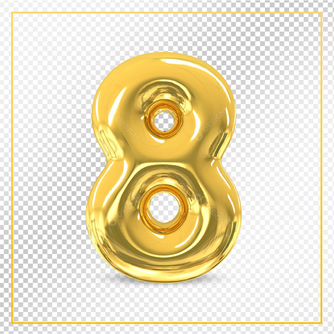 Número 8 Dourado 3D Para composição PSD