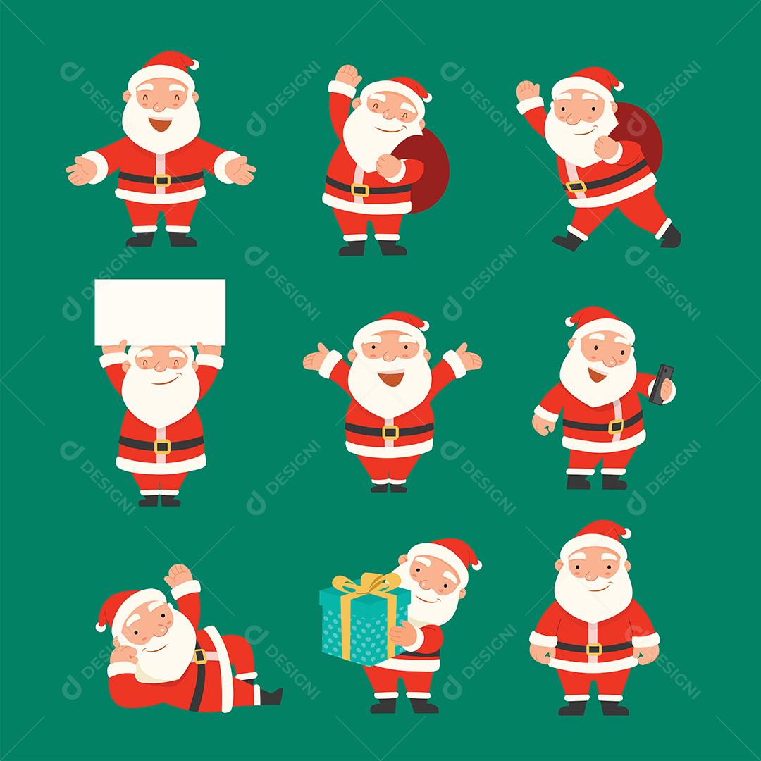 Conjunto de Ilustrações de Papai Noel Vetor EPS