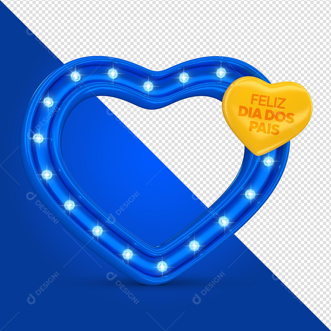 Coração 3D Azul Elemento para Composição PSD