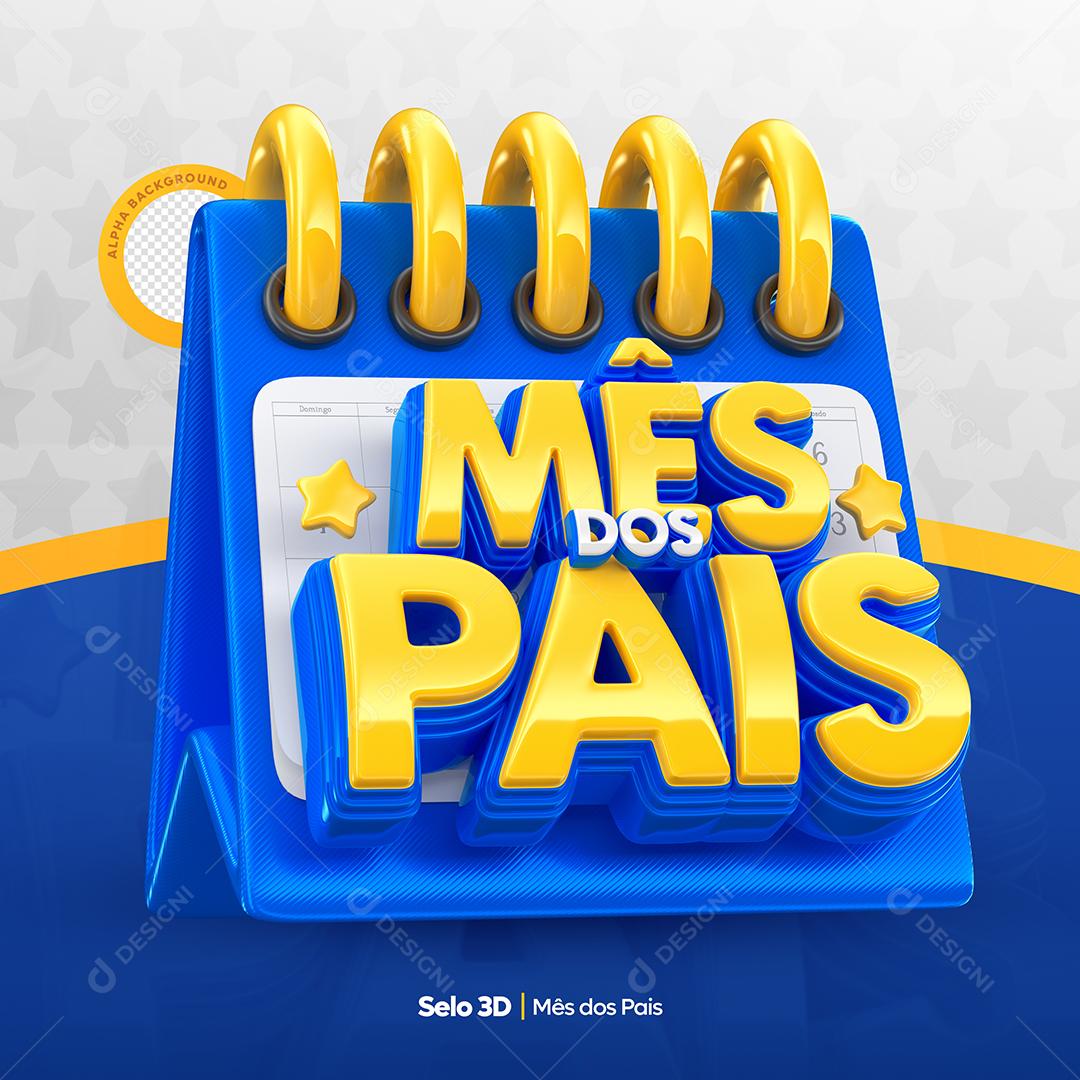 Mês dos Pais Selo 3D Azul e Amarelo para Composição PSD