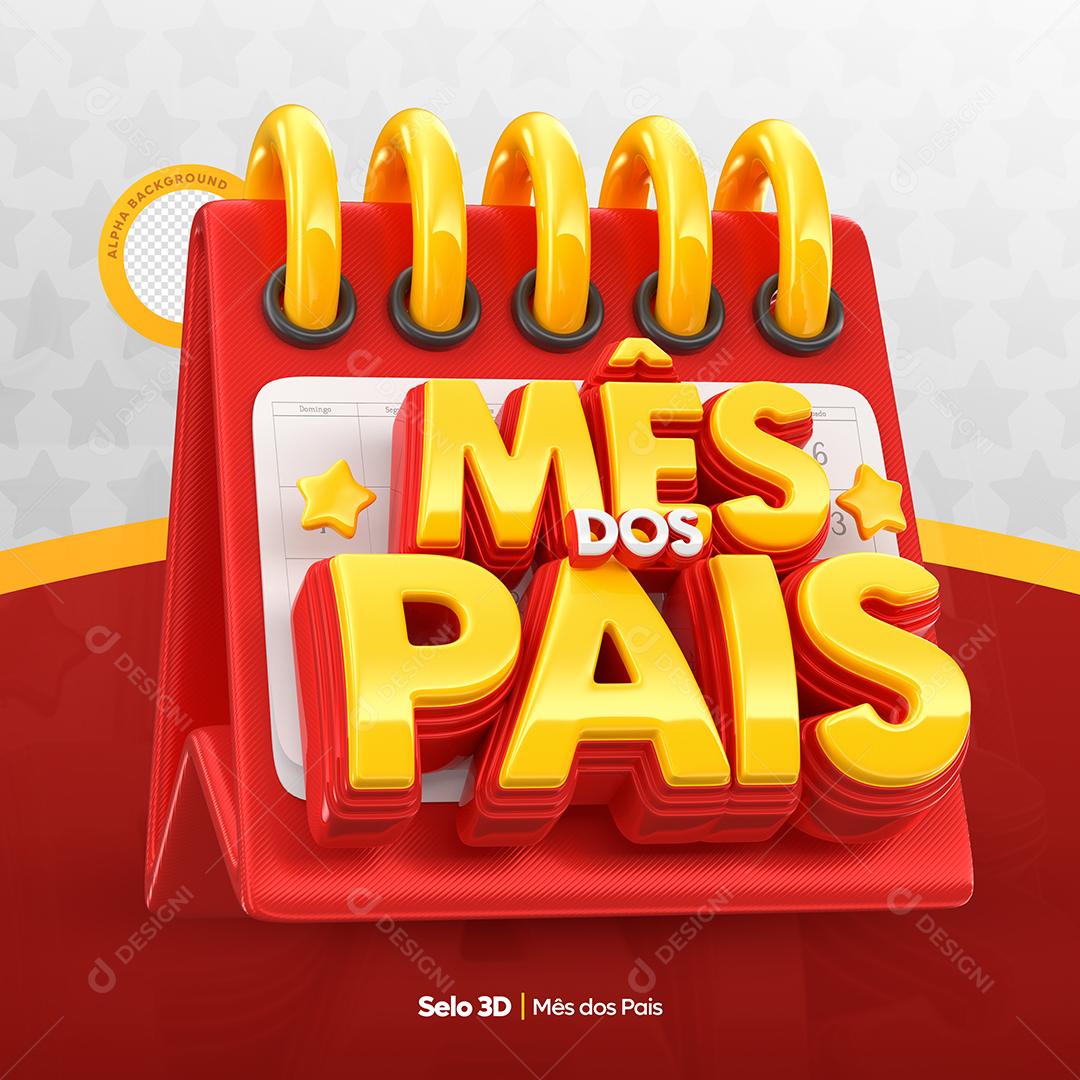 Mês dos Pais Selo 3D Vermelho e Amarelo para Composição PSD
