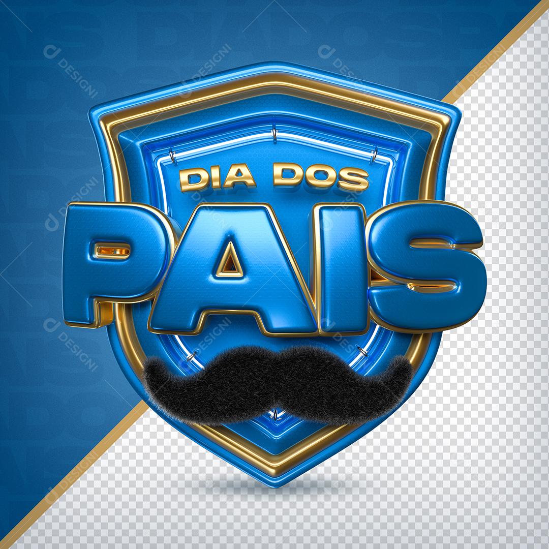 Dia dos Pais Selo 3D Azul para Composição PSD