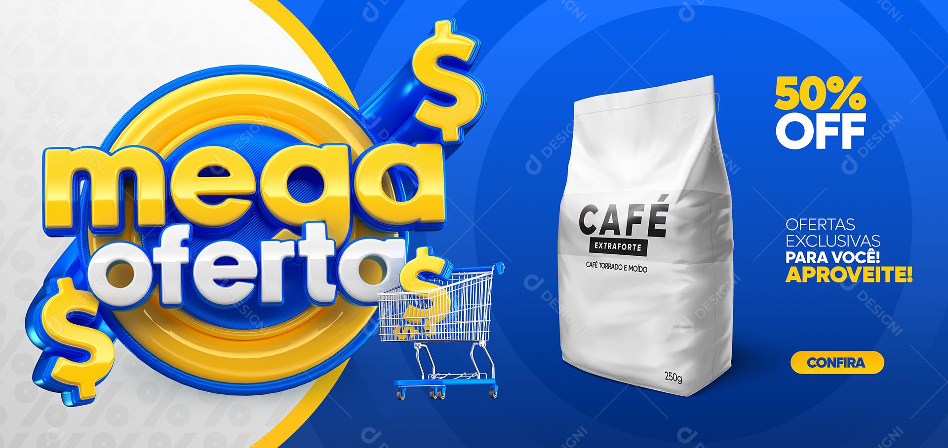Social Media Banner Mega Oferta Café 50% Off PSD Editável