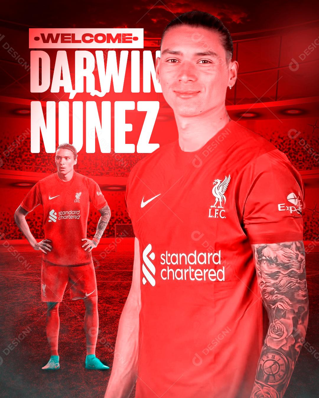 Flyer Jogador de Futebol Darwin Nunes Liverpool Social Media PSD Editável